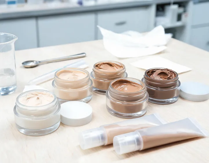 Tinted Moisturizer Sourcing on a cosmetics bench, illustration only