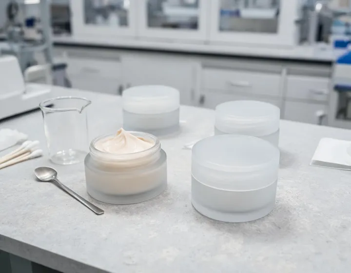 milk tinted moisturizer on a cosmetics bench, illustration only